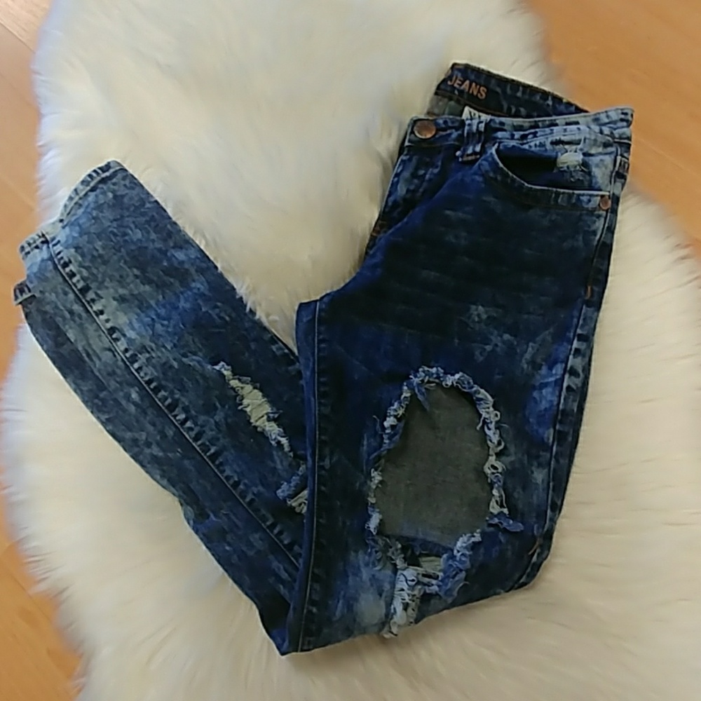 VIP Acid Wash Distressed Skinny Jeans